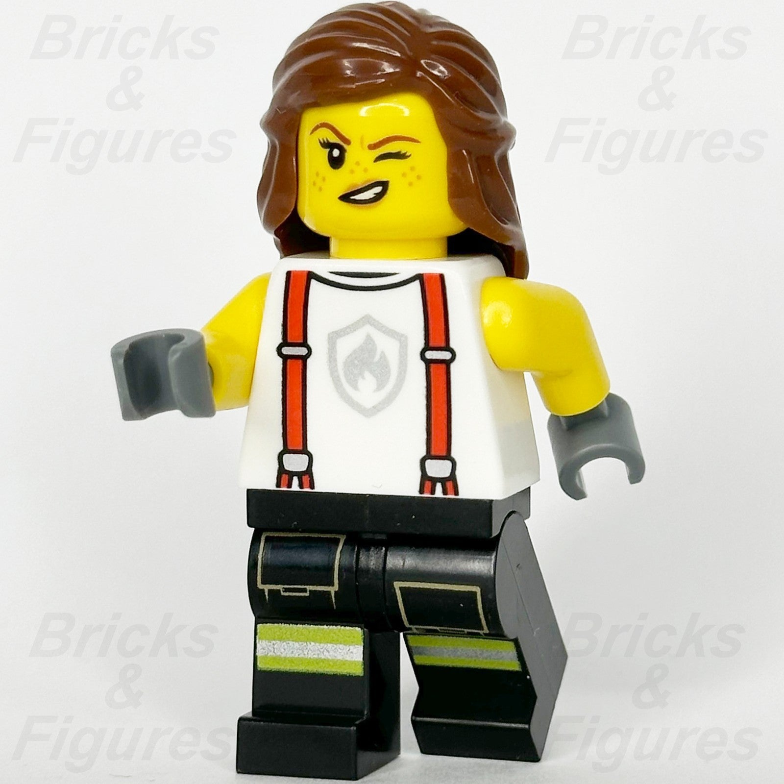 LEGO City Firefighter Minifigure Fire Shirt Suspenders Female 60414 cty17150