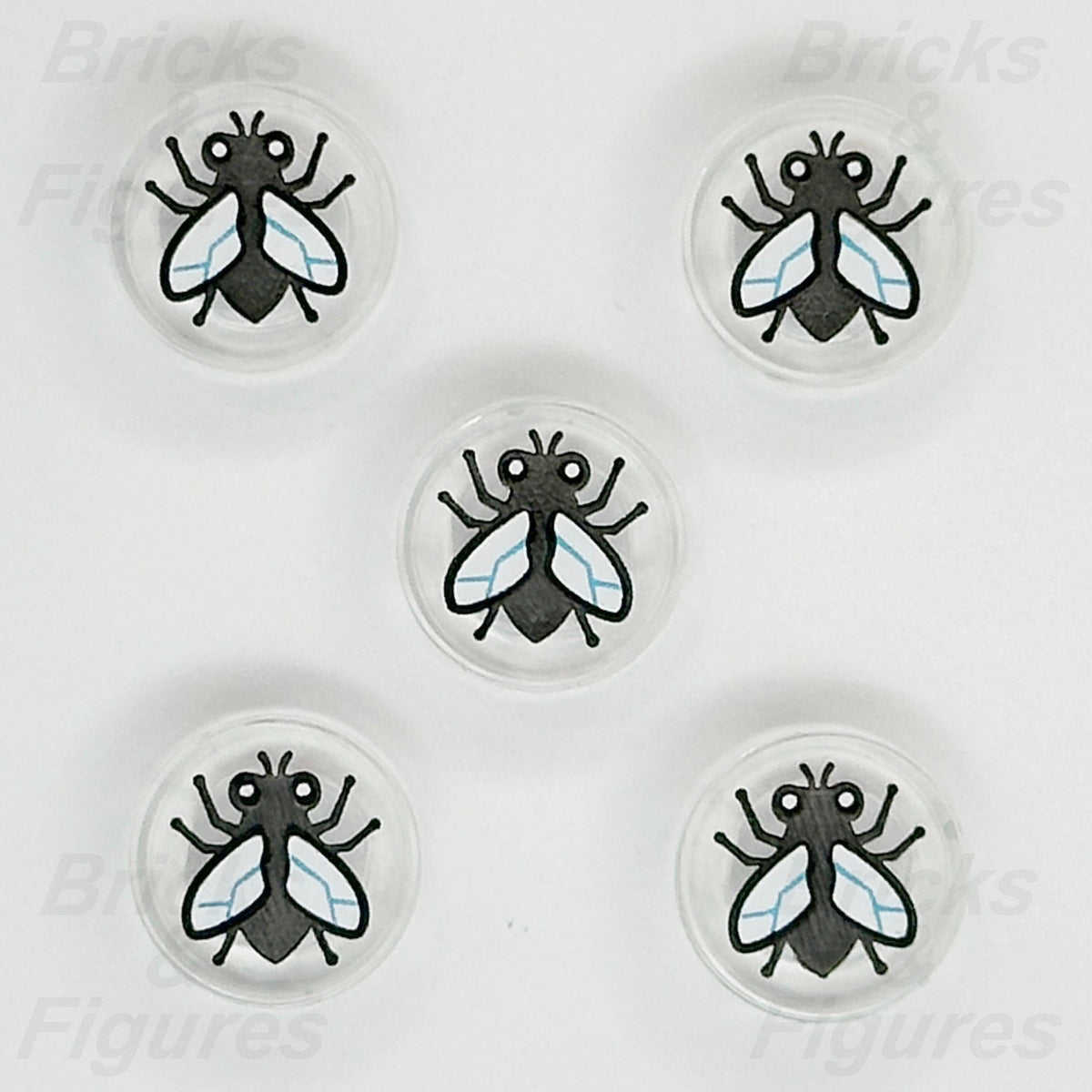 LEGO Black Fly Part Bug Clear Translucent Round Tile 1 x 1 White Wings x 50