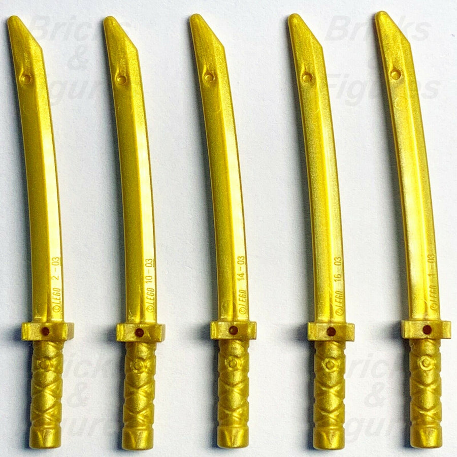 5 x Ninjago LEGO Pearl Gold Ninja Katana Sword Genuine Minifigure Weapon Part - Bricks & Figures