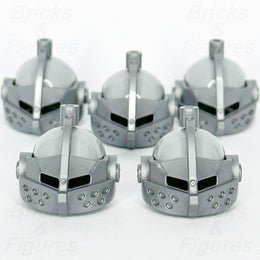 LEGO Castle Knight Bascinet Helmet Minifigure Part Silver Visor 2594 2446 x 5 - Bricks & Figures