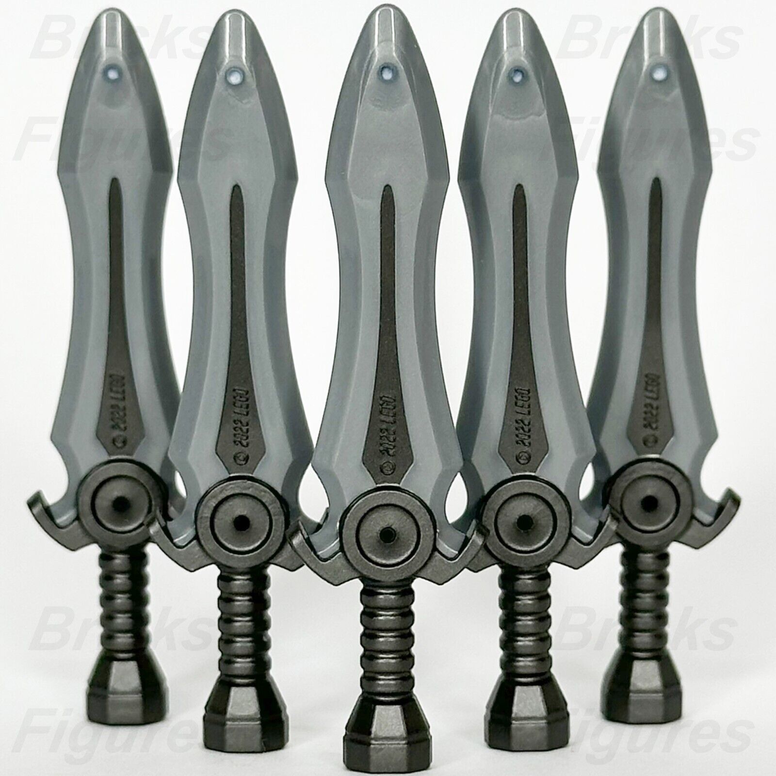 LEGO Minifigure Sword Weapon Part Flat Silver Blade Dark Grey Hilt 21348 x 5 - Bricks & Figures