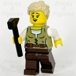 LEGO Castle Carpenter Minifigure Female Olive Green Vest Ponytail 10332 cas582 - Bricks & Figures