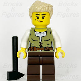 LEGO Castle Carpenter Minifigure Female Olive Green Vest Ponytail 10332 cas582 - Bricks & Figures
