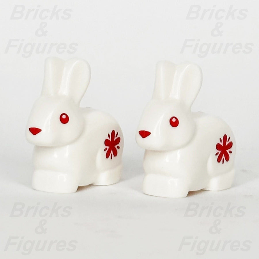 LEGO Bunny Rabbit Animal Minifigure Part White Red Eyes Nose Flower Pattern x 20