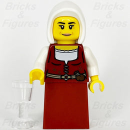 LEGO Castle Innkeeper Minifigure Female Dark Red Dress White Hood 10332 cas586 - Bricks & Figures