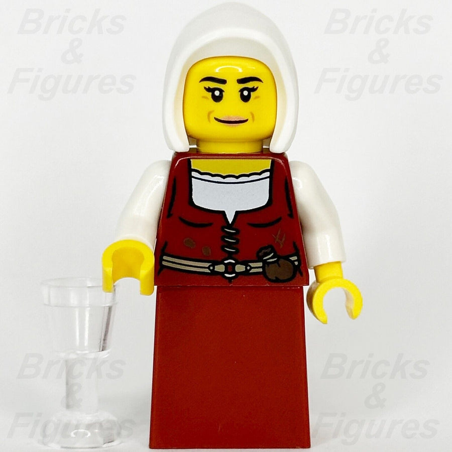 LEGO Castle Innkeeper Minifigure Female Dark Red Dress White Hood 10332 cas586 - Bricks & Figures