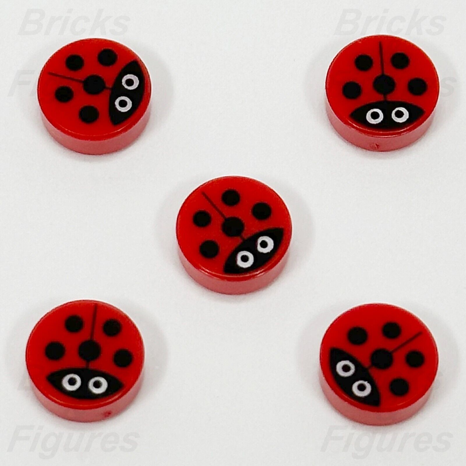 LEGO Ladybug Parts Round Tile 1 x 1 Red Black Spots Animal Bug 98138pb177 x 5 - Bricks & Figures