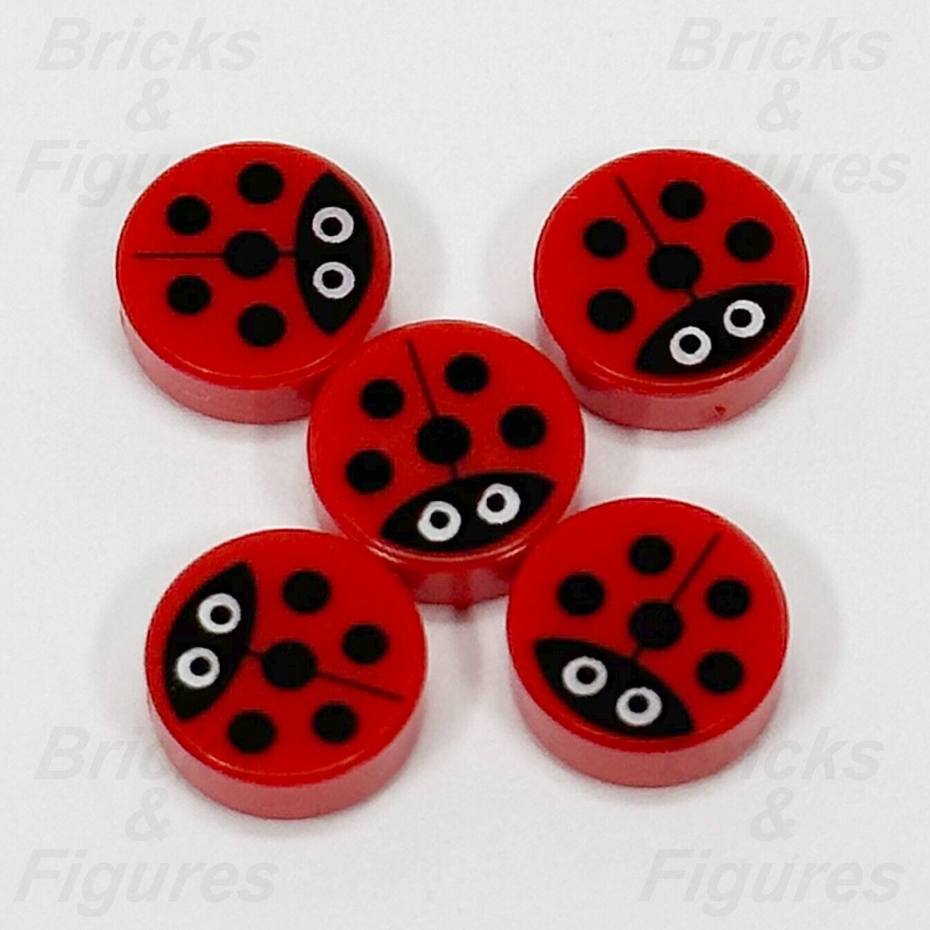 LEGO Ladybug Parts Round Tile 1 x 1 Red Black Spots Animal Bug 98138pb177 x 5 - Bricks & Figures