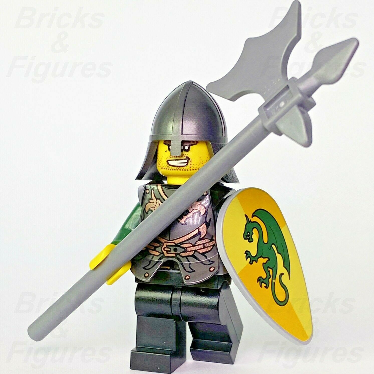 Castle LEGO Dragon Knight in Armour Halberd & Shield Kingdoms Minifigure 853373 - Bricks & Figures