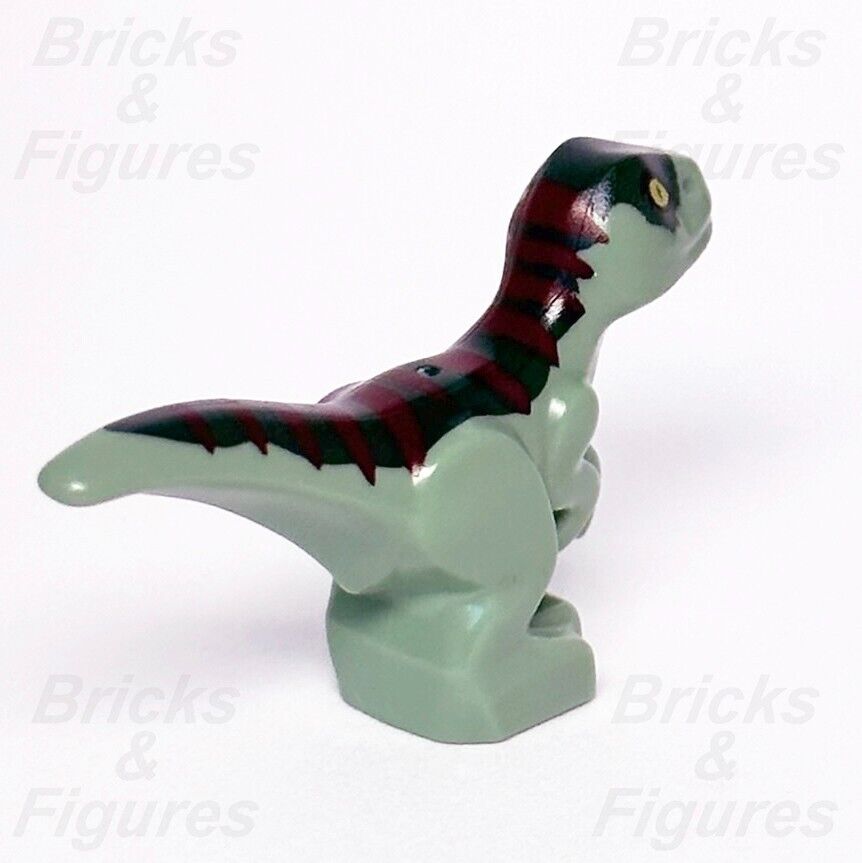 Jurassic World LEGO Baby Raptor Dinosaur Minifigure Part 76945 Green & Dark Red - Bricks & Figures