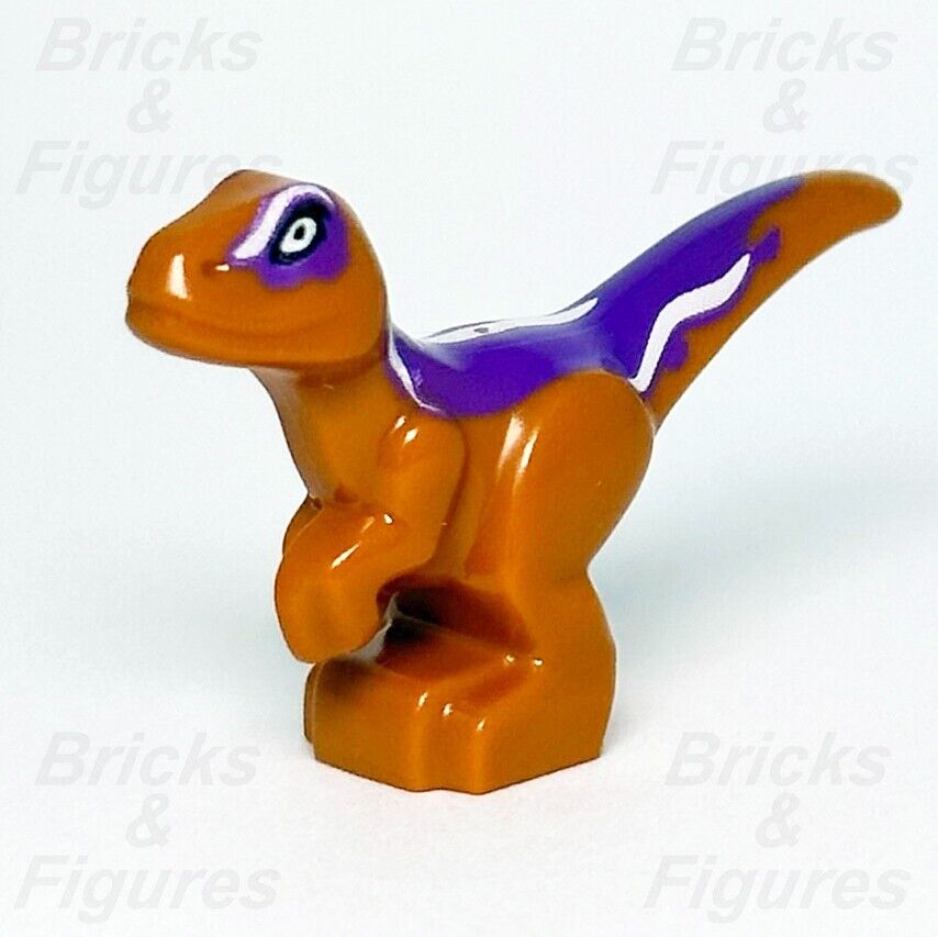 Jurassic World LEGO Baby Raptor Dinosaur Minifigure Part 76945 Orange & Purple - Bricks & Figures