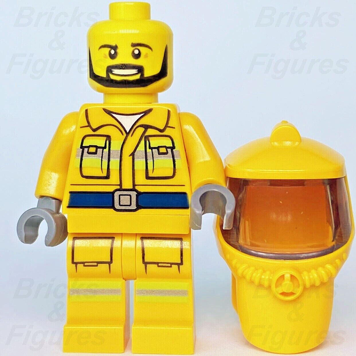 New Town City LEGO Fireman Hazard Hazmat Suit Fire Minifigure 60321 cty1360 - Bricks & Figures